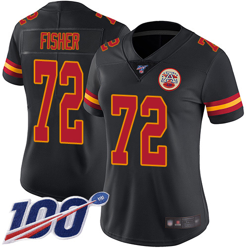 Women Kansas City Chiefs #72 Fisher Eric Limited Black Rush Vapor Untouchable 100th Season Football Nike NFL Jersey